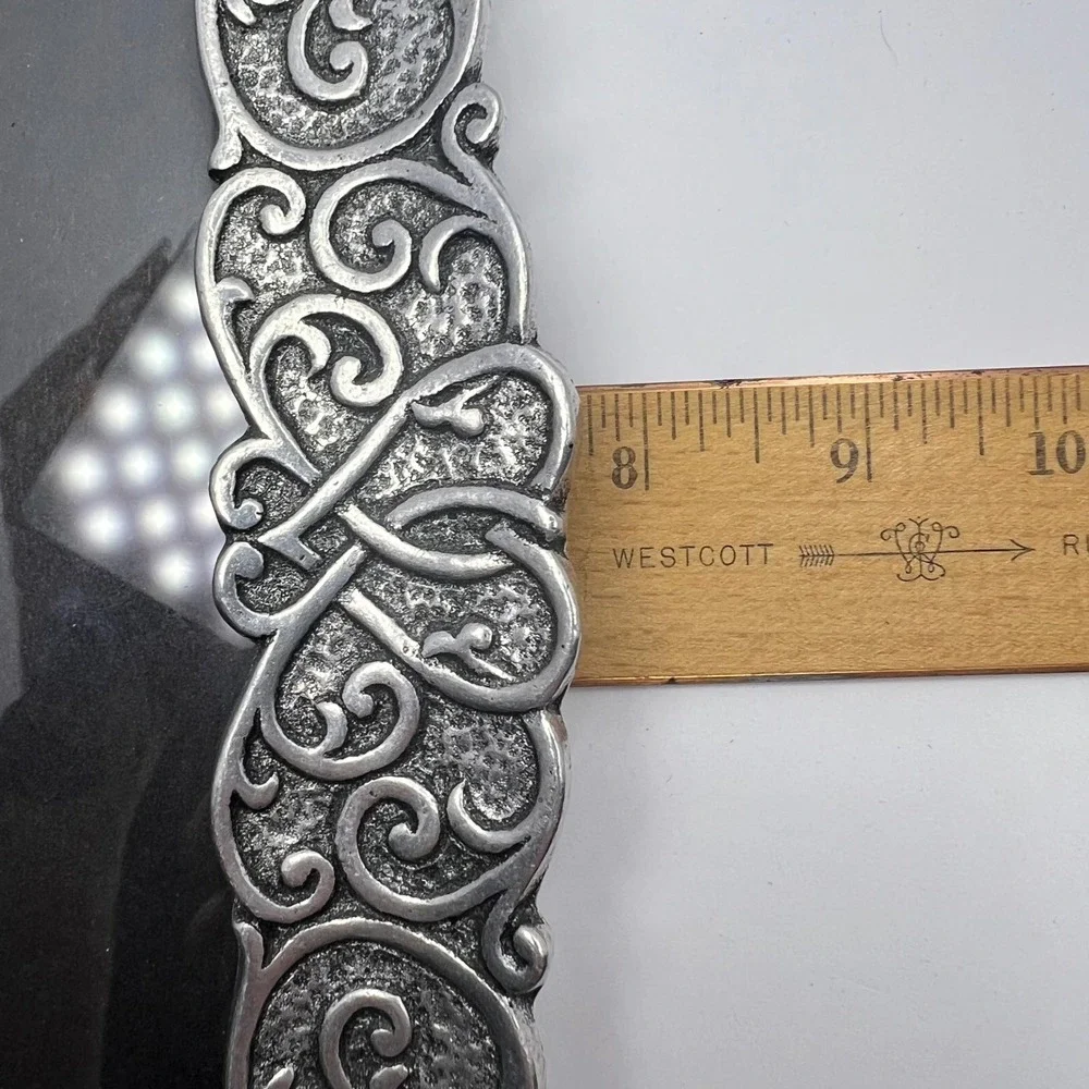 Vintage Pewter Filigree Heart Frame 5x7 Photo Ornate Celtic Knot Openwork Vtg